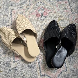 Cream and Black Woven Mules